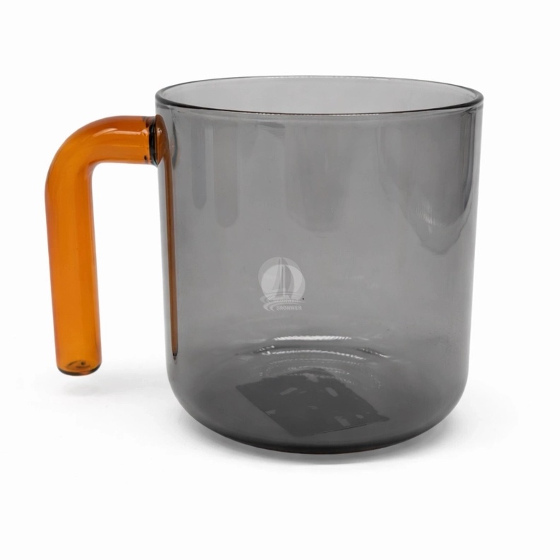 Smoky Grey Glass Mug with Amber Handle