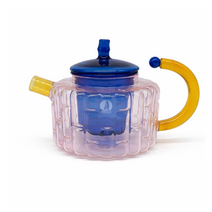 Color Block Ribbed Glass Teapot