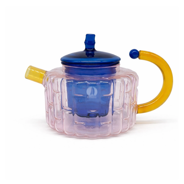 Color Block Ribbed Glass Teapot