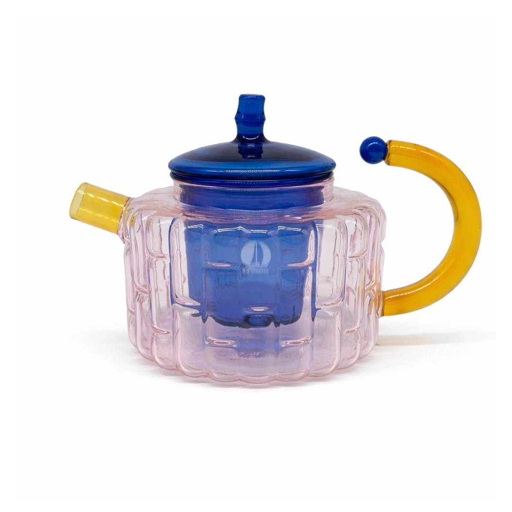 Color Block Ribbed Glass Teapot