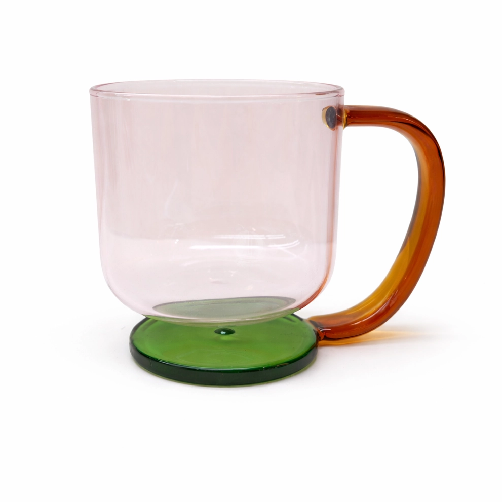 Pink & Green Color Block Glass Mug