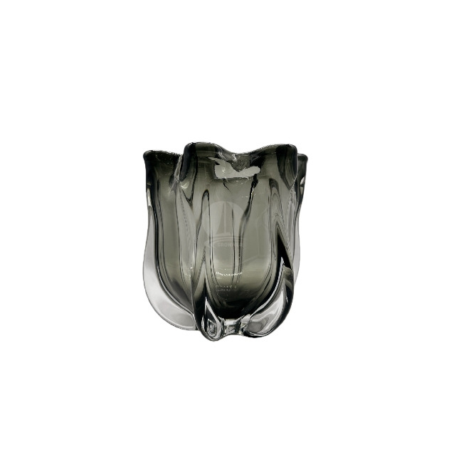 Grey-black tulip-shaped glass vase